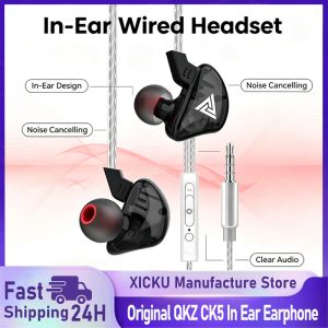 QKZ CK5 Wired In Ear Earphones With Mic Volume Control 3.5MM HiFi Stereo Deep Bass Tangle Free Headset For Phone Laptop PC