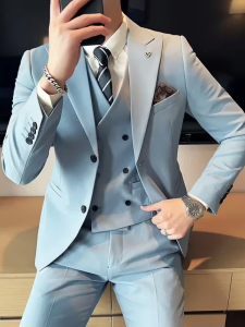 Bộ Vest Nam Hai Hàng Khuy Kiểu Dáng Lịch Sự Chất Lượng Cao Ôm Dáng Phù Hợp Với Trang Phục Cưới.