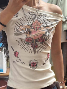 Áo Thun Modal Cổ Chéo in Chữ Mùa Hè Cho Nữ Áo Thun Tay Ngắn Ôm Vừa Vặn Thiết Kế Độc Đáo Chất Liệu Cotton Pha Trộn