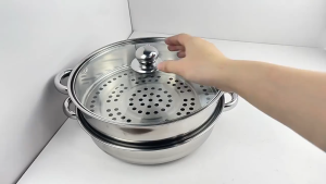 Nồi hấp inox 2 tầng nồi hấp 2 tầng 28cm đa năng nồi có nắp kính sang trọng dùng được cho mọi loại bếp