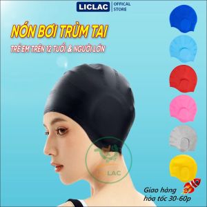 Nón bơi trùm tai dành cho Người Lớn và Trẻ Em trên 12 tuổi chất liệu 100% silicon chống thấm nước Mũ Bơi Nam Nữ