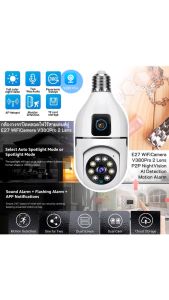 #กล้องวงจรปิด กล้องหลอดไฟไร้สายเลนส์คู่ 2Lens E27 V380Pro WIFI Camera P2P IR-Cut Night Vision Motion Detection Alarm (สีขาว)