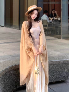 เสื้อคลุมกันแดดผ้าชีฟองสำหรับผู้หญิง ฤดูร้อน 2025 แขนยาว ทรงหลวม ปกโปโล สีพื้น ไม่มีกระดุม ทรงหลวม ทรงหลวม