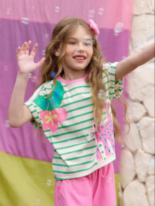 PPTOWN | Cute Cat Stripes Childrens Summer New Tee