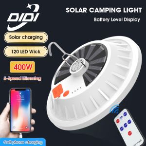 DIDI 400W 120LED Soalr Camping Light Rechargeable Bulb Waterproof Portable Lights Bulb Outdoor LED Night Market Light Emergency Light for Emergency Camping Garden Garage BBQ