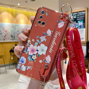 Oppo Reno5 Series Floral Wristband Silicone Phone Case Full Cover Drop Protection Simple Style with Lanyard for Women