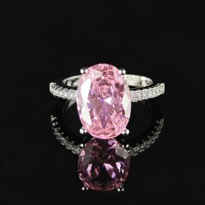 Luxury Oval Pink Silver Rosegold Color Rings for Women Wedding Engagement Finger Jewelry Unique Personalized Gift R4588