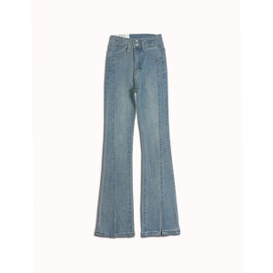 High Waist Retro Slim Fit Thin Summer High Elasticity Denim Womens Long Pants 2 Button Bell Bottom Cotton Stretch Jeans