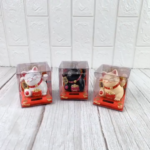 Tượng Mèo May Mắn Ngồi Vẩy Tay Tự Động (7×6.5×7.5cm)