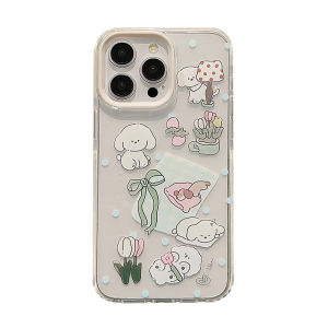 Cute Cartoon Dog Polka Dot Flower Silicone Phone Case for  17ProMax New Style 16 Premium Feeling 15 Transparent Womens Soft Shell