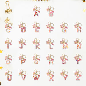 Charm Móc chìa khóa chữ cái đầu móc khóa màu hồng tua bướm vòng chìa khóa cho nữ Phụ nữ ba lô túi xách mặt dây chuyền