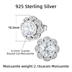 APIR 1 Carats D VVS1 Moissanite Stud Earrings for Women 925 Sterling Silver Sparkling Diamond earrings Bridal Wedding Jewelry