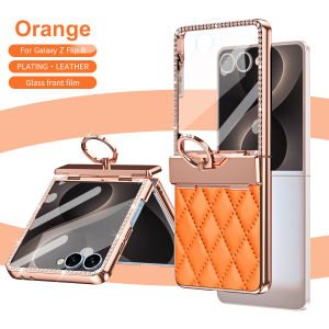 szhaiyu | For Samsung Z Flip 8/7 Diamond Electroplated Gold Frame Phone Case with Protective Glass Film - Protective Cover for Flip7/Fl