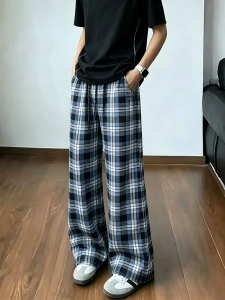 CHENMU | Retro Check Straight Fit Summer Lightweight Pants