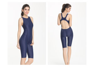 Womens Shark Skin One-Piece Swimsuit Five-Point Mid-Pants Professional Training Sports Quick-Drying Conservative Belly Cover Slimming