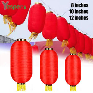 YESPERY โคมไฟสีแดงพับได้ขนาด 8/10/12นิ้ว พร้อมพู่โคมไฟฟักเขียวตกแต่งเทศกาลฤดู ใบไม้ ผลิงานเฉลิม ฉลองโคมไฟสีแดงตรุษจีนกันน้ำ