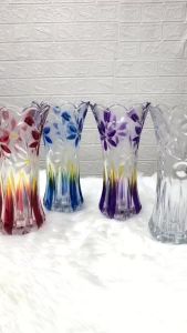 Bình bông lọ hoa thủy tinh in màu hoa văn cao cấp cao 20 cm(giao màu ngẫu nhiên)