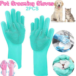 Pet Grooming Gloves Dog Cat Bathing Shampoo Glove Scrubber Magic Dishwashing Cleanner Sponge Silicon Hair Removal Glove
