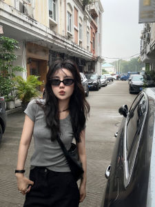 Áo Thun Nữ Tay Ngắn Ôm Vừa Vặn Cổ Tròn Co Giãn Mùa Hè Màu Trơn Thường Ngày Chất Liệu Cotton Pha Trộn