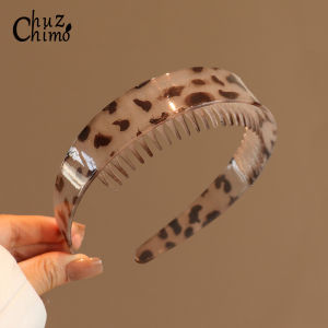 Acrylic Leopard Print Hairband with Teeth Wide Edge Anti Slip for Washing Face Transparent High Durable Daily Use Hairband