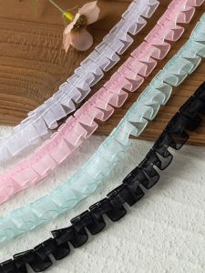 White Miniature Ruffle Trim Satin Ribbon Pleated Doll Outfit Accessories DIY Skirt Hem Fabric Edge Decorative Home Sewing