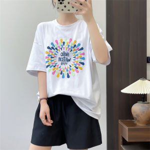 เสื้อยืดคอกลมแขนสั้นผ้าฝ้ายทรงหลวมสำหรับผู้หญิงในช่วงฤดูร้อน เสื้อเชิ้ตแขนสั้นสไตล์เกาหลีแบบลำลอง เสื้อแขนยาวครึ่งตัว