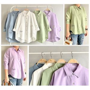 Baju Wanita Model Baru Setelan Wanita Dewasa Setelan Wanita Import Kemeja Wanita Linen Oversize Cardigan Wanita Kekinian 2022 #716
