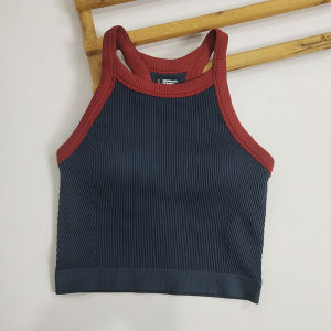 Yoga Sports Bra Training Fitness Top Womens One-Piece Tight Fit Shockproof Anti-Shock Color Block Thread Design Backless Vest