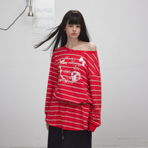 Unifree | Spring Stripe Off-Shoulder Long Sleeve T-Shirt