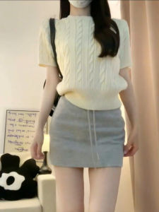 PEIXI | Icy Silk Braided Round Neck Short Sleeve Sweater