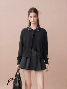 AIVEI | Commute-friendly Japanese Style Beaded Knit Tank Top & Cardigan Set