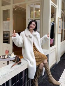 Winter Long Loose Fur Coat Womens Stylish Stand Collar Mink Imitation Leather Jacket Commute Style Environmental Friendly