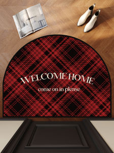 Red Half Circle Door Mat Faux Fur Entrance Hallway Living Room Rug American Retro Style Dirt Resistant Home Entrance Mat