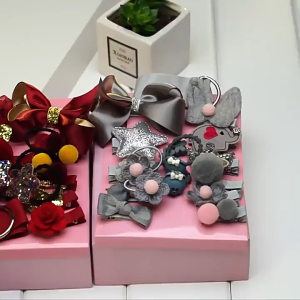 OutingSG® 18Pcs Kids Hair Bow Clips Set - Elastic Bands With Gift Box/Bag for Girls Birthday Party