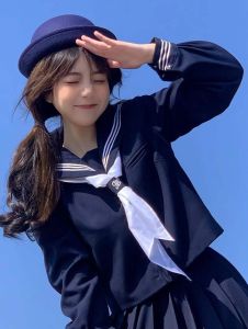 Authentic Spring Autumn Short Sleeve Uniform Set Womens Basic Style Naval Academy Sailor Suit Female College Student Outfit