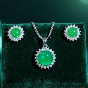 SEQUITO Women Clothing Accessories Silver Color Jewelry Green White AAA Zirconia Sun Flower Shape Stud Earrings Chain Pendant Necklace SJ462