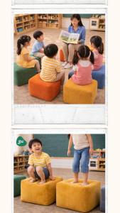 Ghế đôn vuông mầm non 3II HOME vải nhung tăm cao cấp | Ghế hạt xốp EPS êm ái an toàn cho trẻ dùng cho trường học lớp mẫu giáo khu vui chơi