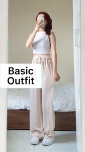 Quần Ống Suông Nữ Chất Gân Tăm Mát Quần Ống Rộng Lưng Cao  Cạp Co Giãn Dáng Thụng