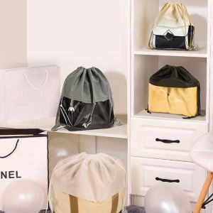 Reusable Non-Woven Drawstring Shoes Gift Set Dustproof Pouch Bag Dust Cover Handbag Clothes Storage Organizer S/M/L (Grey/Beige/Black)