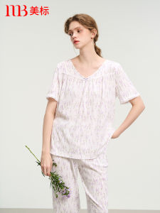 Sweet Style Pure Cotton Short Sleeve Sleepwear Womens Summer Thin Home Clothes Set Comfortable Breathable Nightgown Ensemble