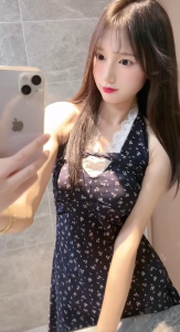 มินิเดรส สีกรม คล้องคอ แต่งผ้าลูกไม้รอบ เปิดหลัง กระโปรงทรงเอ ผ้าโพลิเอสเตอร์ พิมพ์ลายกราฟฟิค ใส่สบาย Dress ชุดไปทะเล #8134