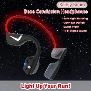 Bone Conduction Headphones with LED Safety Lights Open-Ear Bluetooth for Running Sweatproof Wireless Sport Earphones