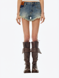 ANN ANDELMAN | Frayed Denim Shorts Washed High Waist