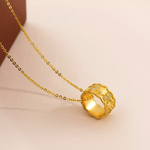 Chow Sang Sang  周生生 999 Gold Gold Rhyme Ginkgo Leaf Diamond Necklace for Women 47cm 95806U
