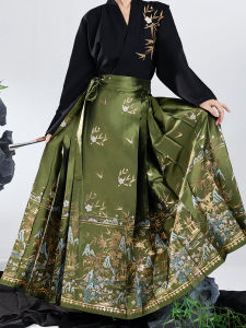 Xiyu Studio Original Evening Maple Pavilion Ming Dynasty Hanfu Womens Spring Autumn Fashion Fake Makeup Flower Horse Face Skirt