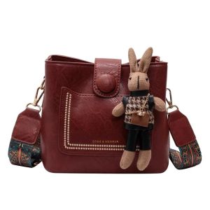 Genuine Leather Crossbody Bucket Bag