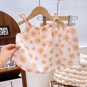 Lightweight Silk Cotton Childrens Summer Home Clothes Air Conditioned Baby Girls Outfit Floral Print Kimono Style on Sale