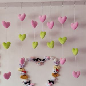 Cartoon Heart Shaped Partition Curtain Green Pink Decorative Bedroom Door Curtain No Punching Required Fabric Door Curtain