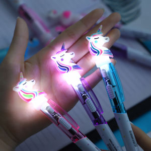 Cartoon Unicorn Light Pen Cute Glowing Ballpoint Pen Student Stationery 0.5mm Writing Learning Supplies