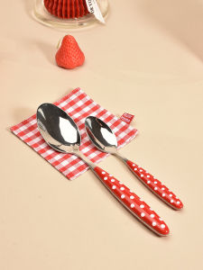 PiaJi French Polka Dot Red Spoon Home Use Ins Style Retro Spots Spoon 304 Stainless Steel Dessert Spoon Popular among All Ages